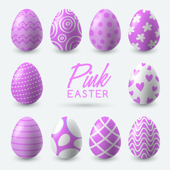 Pink Easter Eggs on White Background : Vector Illustration