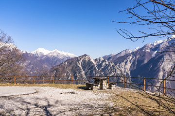 Table and bench on Monte San Simeone with beautiful view