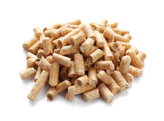 Pile of cat litter isolated on white