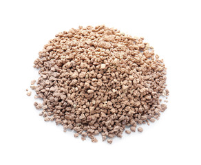 Pile of cat litter isolated on white