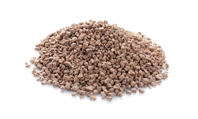 Pile of cat litter isolated on white