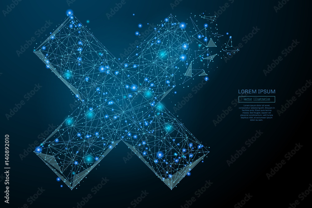 Aufkleber abstract image of a cross x in the form of a starry sky or space, consisting of points, lines, and s