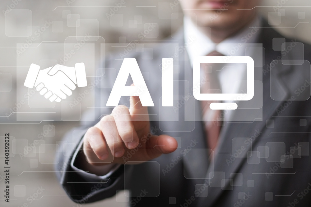 Poster artificial intelligence making possible new computer technologie cooperation handshake