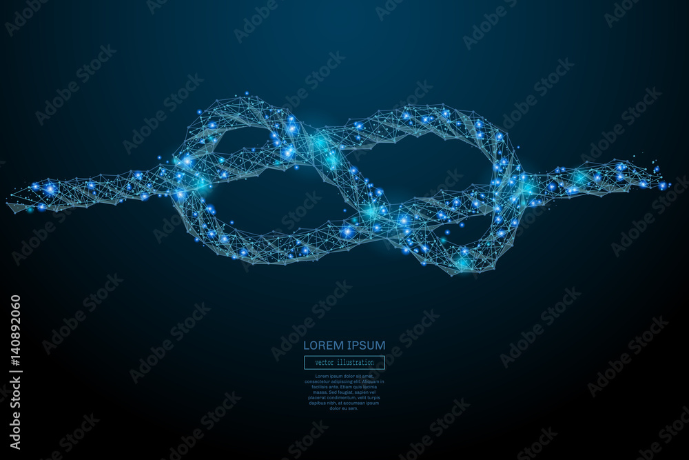Poster Abstract image of a knot in the form of a starry sky or space, consisting of points, lines, and shapes in the form of planets, stars and the universe. Vector business wireframe concept.
