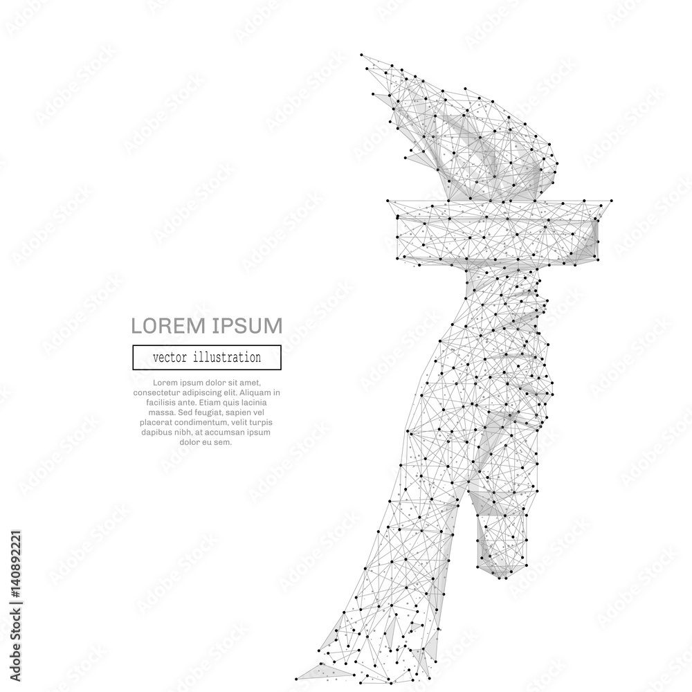 Fototapete abstract mash line and point torch in hand on background with an inscription. starry sky or space, c