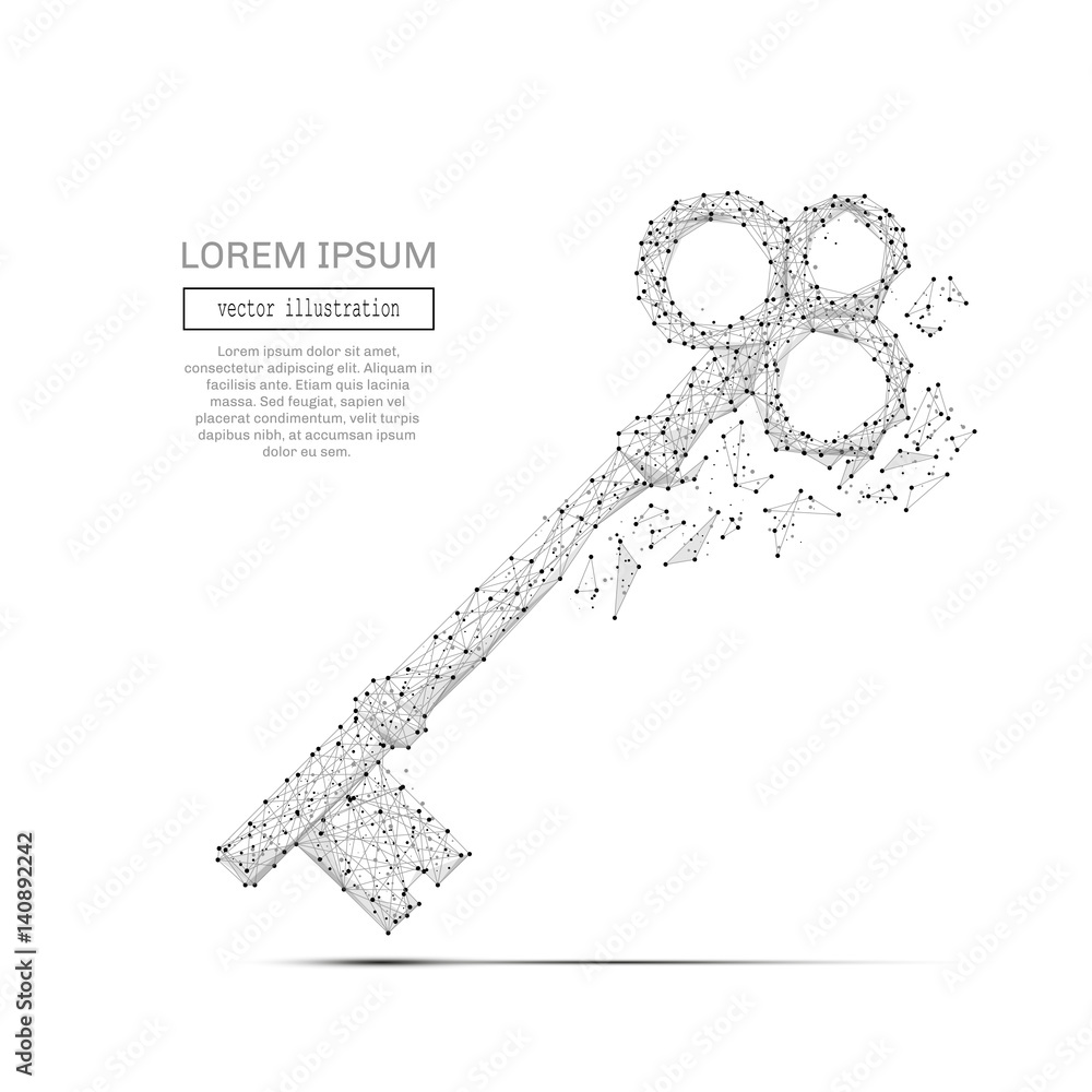 Poster abstract mash line and point vintage key on background with an inscription. starry sky or space, con