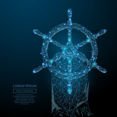 Abstract image of a steering wheel in the form of a starry sky or space, consisting of points, lines, and shapes in the form of planets, stars and the universe. Vector business wireframe concept. © AntonKhrupinArt