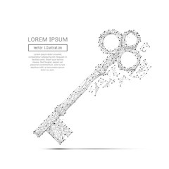 Abstract mash line and point vintage key on background with an inscription. Starry sky or space, consisting of stars and the universe. Vector business illustration
