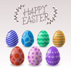 Colorful Easter Eggs on White Background : Vector Illustration