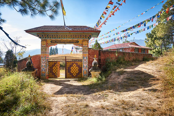 Colorful gates to the tibetan monastery in Nepal