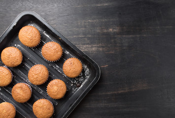 banana cup cake in a baking tray,top view