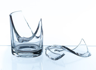 broken glass on white background, concept of danger