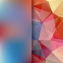 Background of red, brown, blue geometric shapes. Blur background with glass. Colorful mosaic pattern. Vector EPS 10. Vector illustration