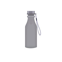 Plastic colorful bottle of water or other liquid with cap and cord. Sport bottle of water. Vector illustration.
