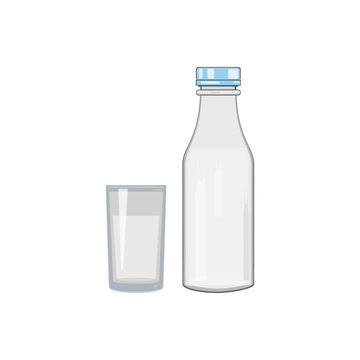 White bottle and glass of milk. Flat design. Vector illustration.