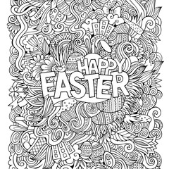 Cartoon hand-drawn doodles Happy Easter background