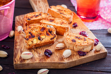 Biscotti with pistachios and cranberries, horizontal