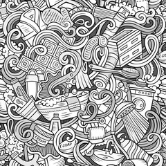 Fototapeta na wymiar Cartoon cute doodles Bathroom seamless pattern