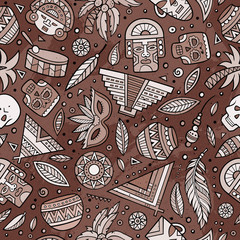 Cartoon hand-drawn latin american, mexican seamless pattern