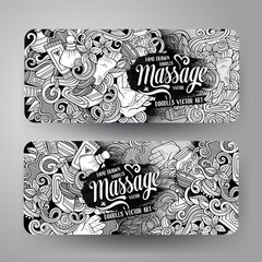 Cartoon doodles Massage salon 2 horizontal banners