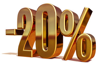3d Gold 20 Twenty Percent Discount Sign