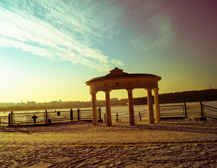 Fototapeta premium the architecture is beautiful arch in the middle of the lake in the winter