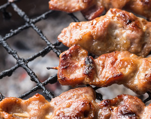 Pork grilled on charcoa,Thai style food
