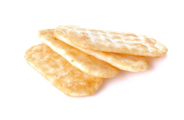 Japanese rice crackers on a white background