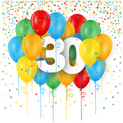 "HAPPY 30th BIRTHDAY/ANNIVERSARY" Card with bunch of balloons and confetti