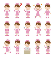 いろいろなポーズと表情の看護婦さん