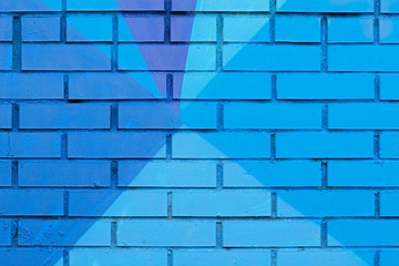Colorful (blue) painted brick wall as background, texture