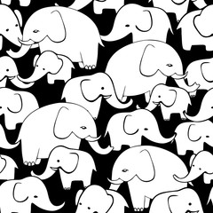 Cute hand drawn elephants. Monochrome Vector seamless pattern.