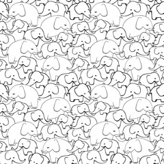 Cute hand drawn elephants. Monochrome Vector seamless pattern.