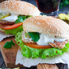 Hamburger with chicken, square
