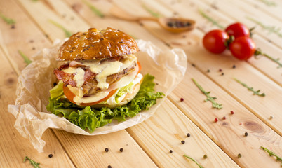 Unusual big burger close up