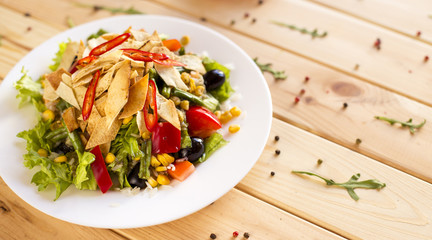 Mexican Salad with avocado, black beans and Tortilla Croutons
