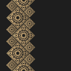 Golden frame in oriental style. Seamless border for design. Eastern background. Islamic card with place for text.