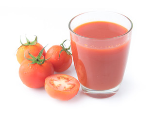 Fresh tomato juice isolated on white background