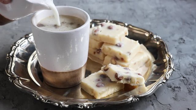 White chocolate fudge and coffee with milk