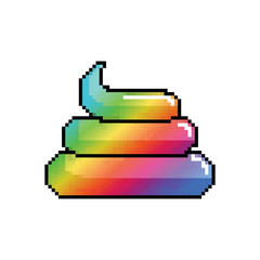 Shit Unicorn Pixel Art. Rainbow turd pixelated. Poop isolated