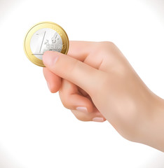 Euro coin in hand - business concept