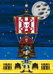 Cute Cartoon Pirates and Pirate Ship