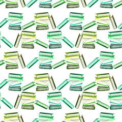 Seamless pattern with watercolor books, hand painted on a white background