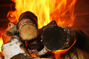 wood burning in the fireplace