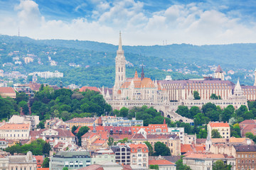 Fototapeta premium St. Matthias Church in the Fisherman's Bastion in Budapest, Hungary. Panorama of Budapest with a church