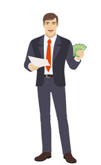 Businessman with cash money holding a paper