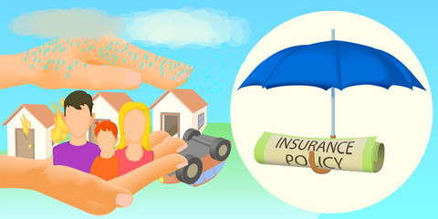Fototapeta premium Insurance horizontal banner, cartoon style