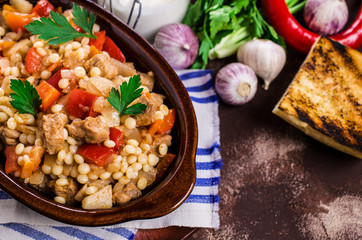 Pasta with vegetables and meat