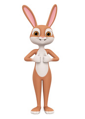 Happy Easter bunny brown isolated on white background showing two thumbs up. 3d render illustration.