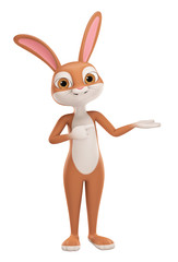 Happy Easter bunny brown  isolated on a white background indicates hand. 3d render illustration.